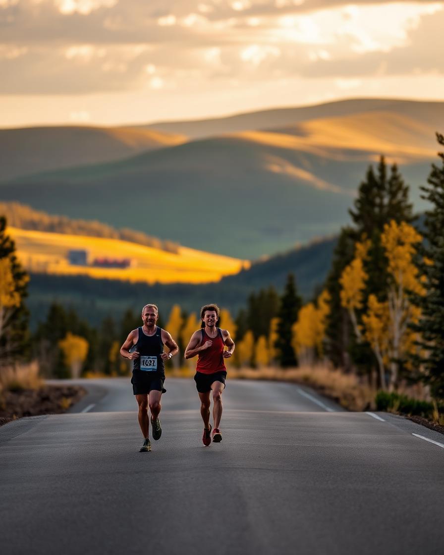 Runner on a Colorado mountain road at golden hour